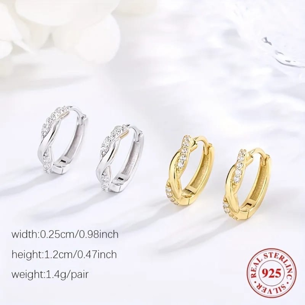 925 Sterling Silver Twisted CZ Hoop Earrings